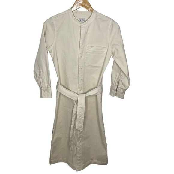 J Crew Women’s Shirtdress Button Down Midi Dress Ivory Dusty White Denim Twill‎ - Picture 3 of 9